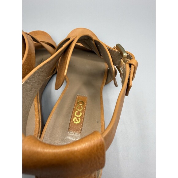 Ecco Leather Wedge Open Toe Shoes Buckle Cognac Women EU 39 US 8-8.5 - Picture 11 of 13